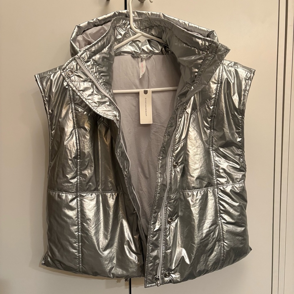 NWT Daily Practice by Anthropologie Metallic Silver Puffer Vest Size S